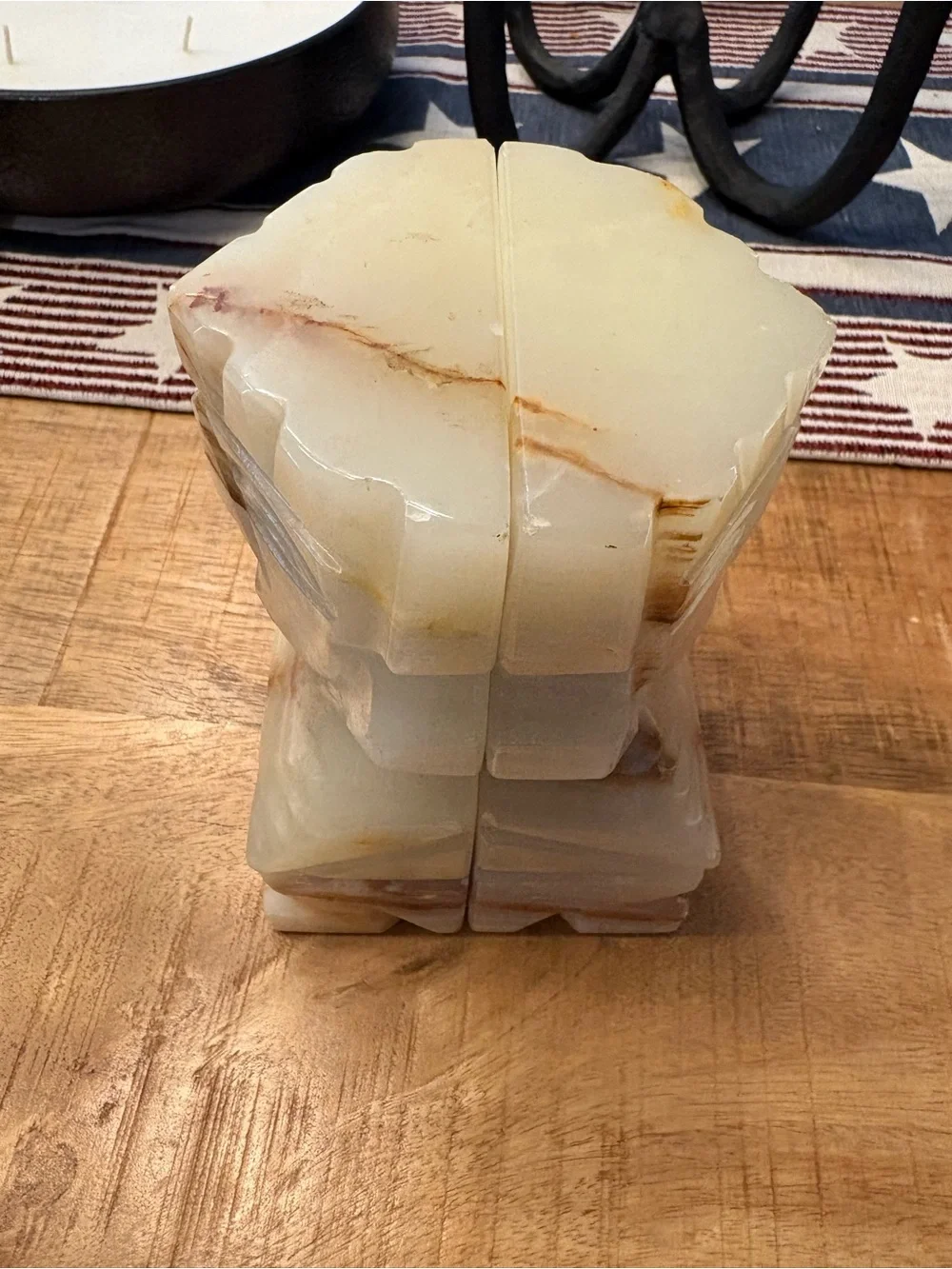 Hand-Carved Cream Onyx Tiki Figurine Pair - Decorative Home Accent